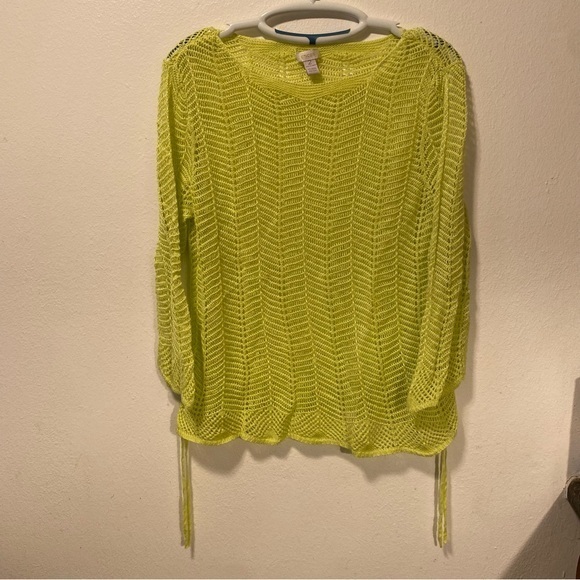 Chico’s Neon‎ Green Loose Knit Top Womens Size 2 Long Sleeve - Picture 1 of 8